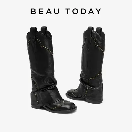 BeauToday骑士靴女高筒2023新款瘦瘦靴BT靴子女长筒靴厚底时装靴商品大图