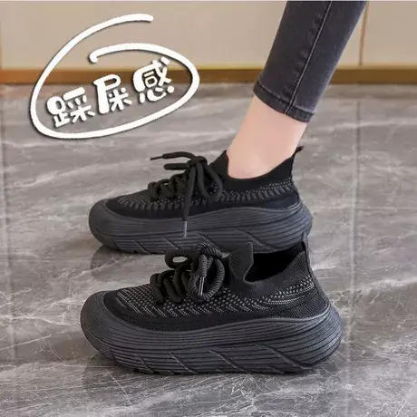 厚底潮鞋2025新款松糕底显高运动鞋女款春秋透气百搭一脚蹬休闲鞋商品大图