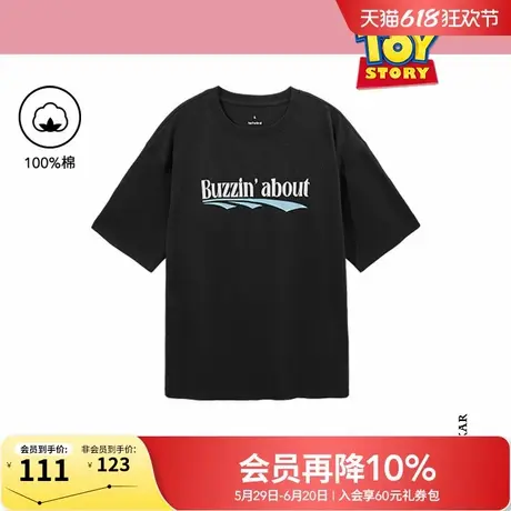 【迪士尼系列】热风黑色短袖T恤2025年夏季新款字母印花情侣T恤商品大图