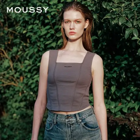 MOUSSY 夏季新品简约辣妹风方领LOGO鱼骨背心女028HSZ90-1471图片