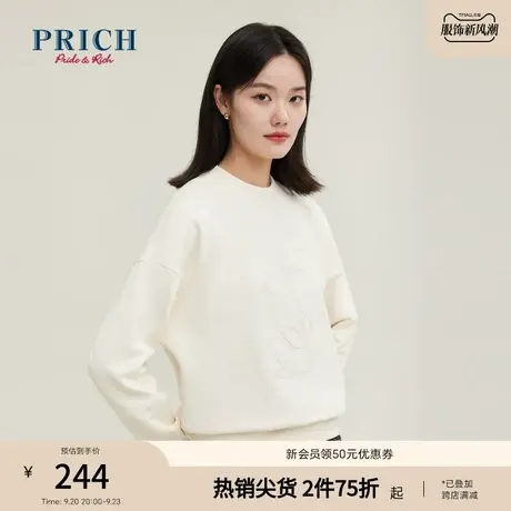 PRICH商场同款T恤衫新品秋冬新款圆领套头简约宽松版卫衣女商品大图