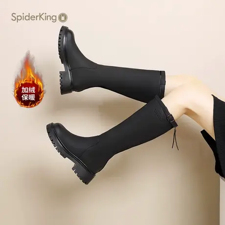 蜘蛛王女鞋官方旗舰店正品2023秋季英伦风骑士靴加绒保暖长筒靴子商品大图