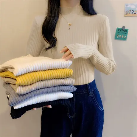 2023新款秋冬季设计感小众外穿内搭针织打底衫女士爆款半高领毛衣图片