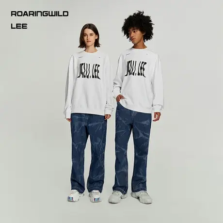 【Lee x ROARINGWILD】23秋冬新品镭射印花中深蓝男女同款牛仔裤图片