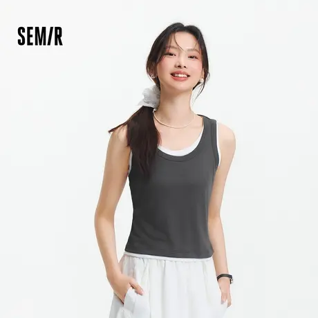 森马背心女短款大圆领小性感2025夏季新款撞色假两件紧身上衣百XY商品大图
