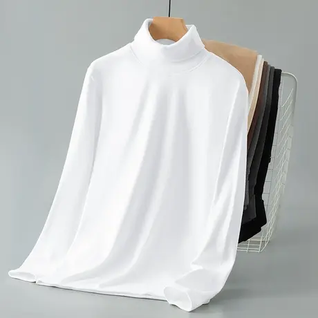 300g重磅双面绒高领打底衫男长袖t恤保暖德绒纯色白色内搭秋衣服图片