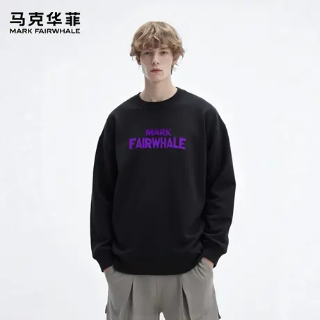 马克华菲 deer 新款美式紫色字母印花上衣宽松慵懒潮流卫衣男女款图片