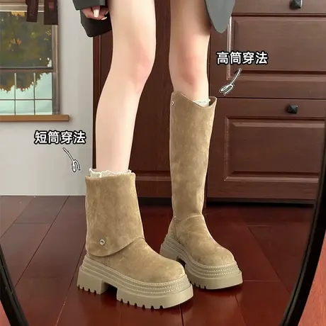 2025巨好看的靴子长筒靴女粗腿两穿马丁靴小个子厚底高筒骑士长靴商品大图