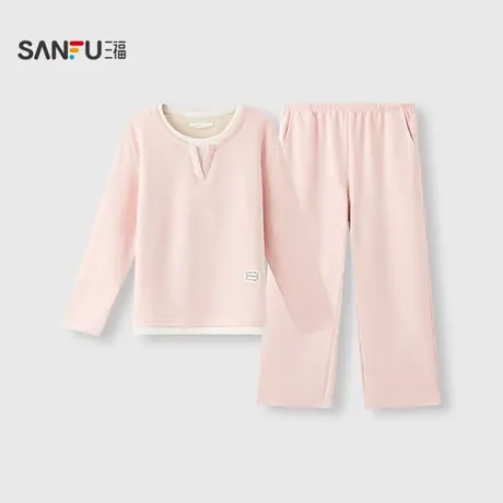 三福女冬季蚕丝羊毛绒抗菌睡衣套装 时尚假两件家居服508324图片