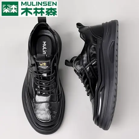 木林森男士皮鞋春秋厚底高级感商务正装真皮隐形增高百搭休闲单鞋商品大图