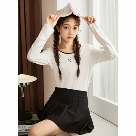 唐狮蝴蝶结内搭打底衫女春季新款白色甜美长袖T恤女设计感TD图片