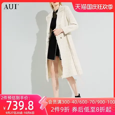 AUI小香风名媛气质长款外套女2022冬季新款高端洋气翻领过膝大衣商品大图