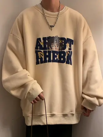 美式复古卡通发泡印花卫衣男秋冬季新款圆领潮牌宽松套头休闲上衣商品大图