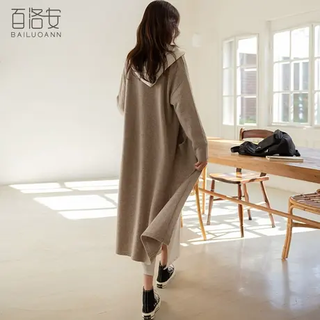 百洛安长款过膝毛衣外套女秋冬新款慵懒风宽松休闲长袖针织开衫厚商品大图