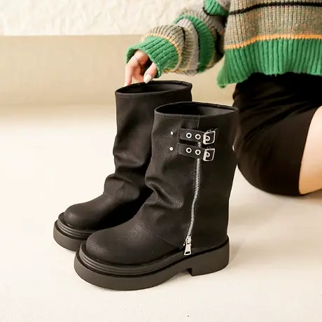 显瘦爆款堆堆短靴子小个子复古韩风厚底马丁靴女款2023新款秋冬季图片