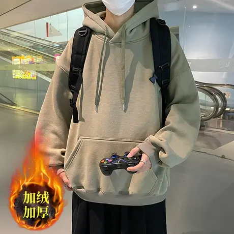 美式重磅卫衣男2023新款秋冬季加绒复古宽松上衣oversize连帽外套商品大图