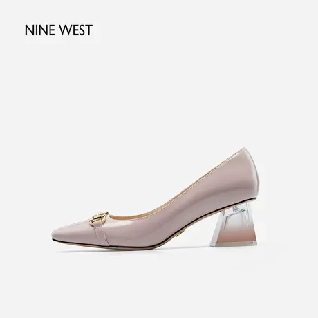 Nine West/玖熙粗跟女鞋春季新款牛漆皮革渐变中跟甜美单鞋高跟鞋图片