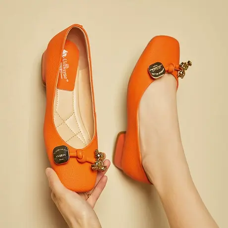 里外真皮单鞋女低跟浅口女鞋温柔仙气软皮软底舒适百搭防滑牛筋底图片