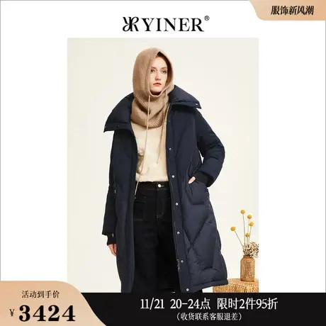 YINER音儿女装冬季时尚设计感中长款立领加厚保暖鸭绒羽绒服商品大图