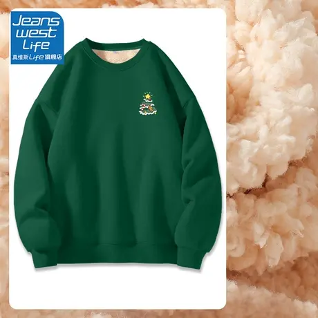 真维斯LIFE圣诞树加绒卫衣女2023新款爆款羊羔绒保暖洋气减龄上衣商品大图