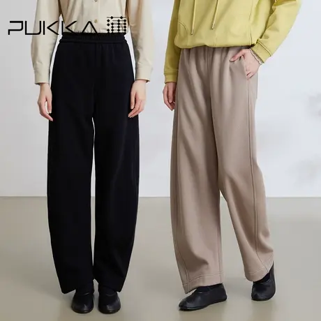 蒲PUKKA 专柜款抓绒加厚针织宽松显高全腰橡筋宽松直筒长裤秋冬新商品大图