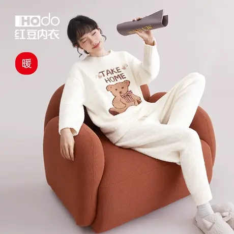 红豆女士睡衣可爱卡通居家服休闲加厚款珊瑚绒秋冬保暖家居服套装商品大图