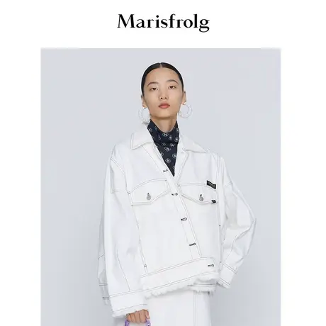 【言选好物】玛丝菲尔秋季新款白色宽松流苏牛仔外套女商品大图