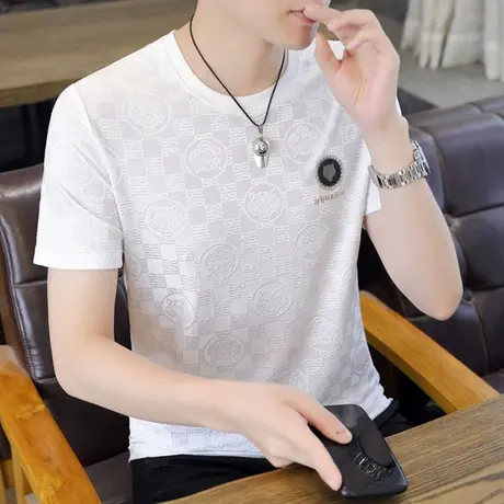 冰丝男款男士t恤短袖夏季半袖体恤潮流男装青年上衣服薄款打底衫商品大图