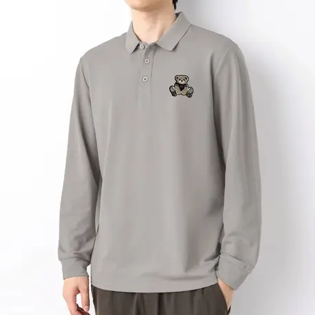 2024秋季新款珠地棉翻领polo衫长袖t恤男带领打底衫小熊有领秋衣商品大图
