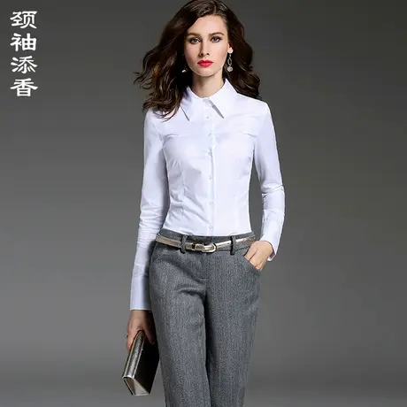 颈袖添香2024秋季新款ol职业女装衬衫长袖修身时尚女士衬衣商品大图