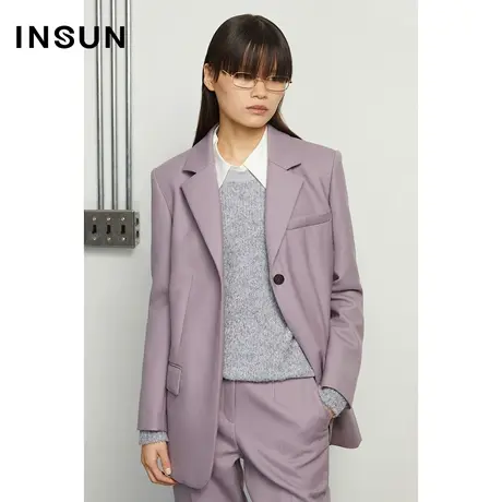 INSUN恩裳冬季紫色一粒扣西装外套商品大图