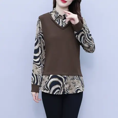 秋装大码假两件衬衫女2023新款时尚设计感高端妈妈上衣长袖小衫女商品大图