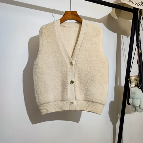 针织马甲开衫秋冬新款韩版宽松v领无袖坎肩女士毛衣背心马夹外套商品大图