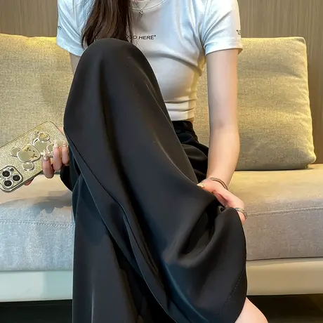 西装阔腿裤女春秋季2023年新款梨形身材显瘦高腰垂感黑色直筒裤子商品大图