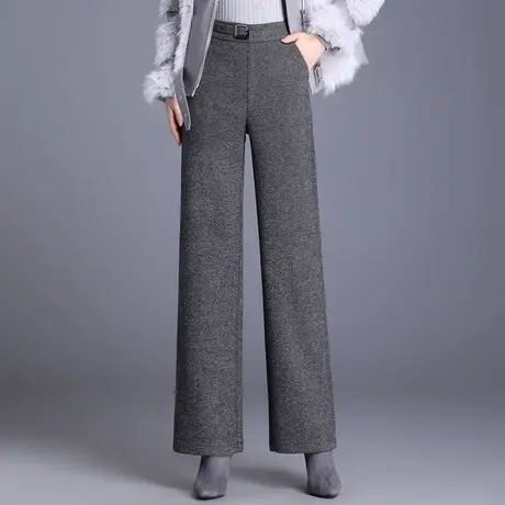 毛呢阔腿裤女秋冬高腰加厚垂感长裤2023新款时尚通勤直筒休闲裤子商品大图