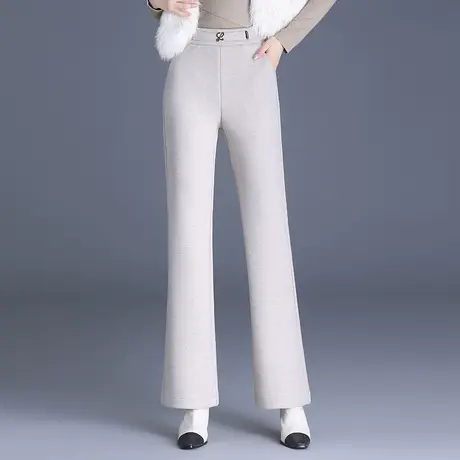 气质羊毛呢微喇筒裤子秋冬女2023新款高腰显瘦通勤长裤职业喇叭裤商品大图