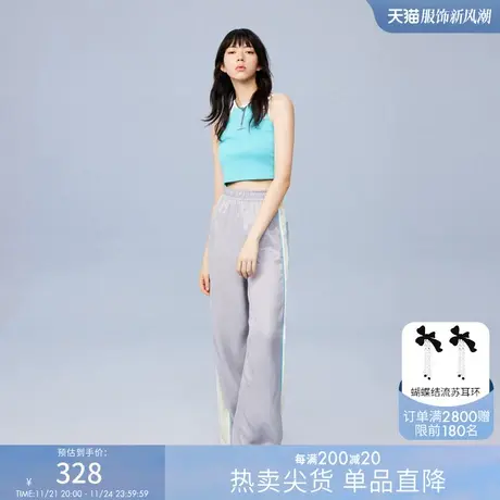 RIENYRE运动裤阔腿裤女2023新款春秋直筒宽松灰色高级慵懒休闲裤图片