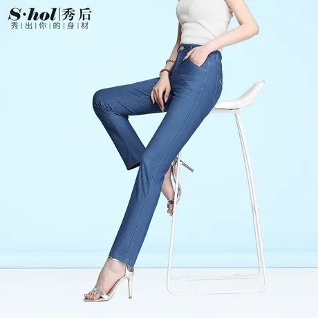 夏季薄款冰丝牛仔裤女天丝高腰显瘦直筒裤长裤加长裤子高个子女裤图片