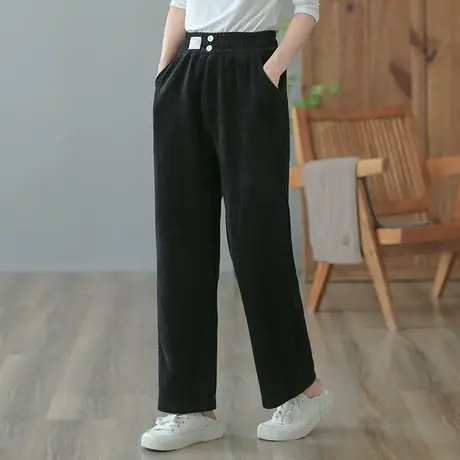 dza 高腰显瘦纯色雪尼尔休闲长裤女士秋季宽松直筒裤哈伦阔腿裤子图片