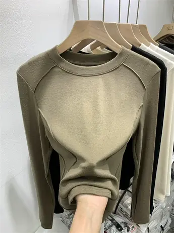 欧货明线针织打底衫女长袖2023秋季新款修身软糯弹力打底套头上衣商品大图