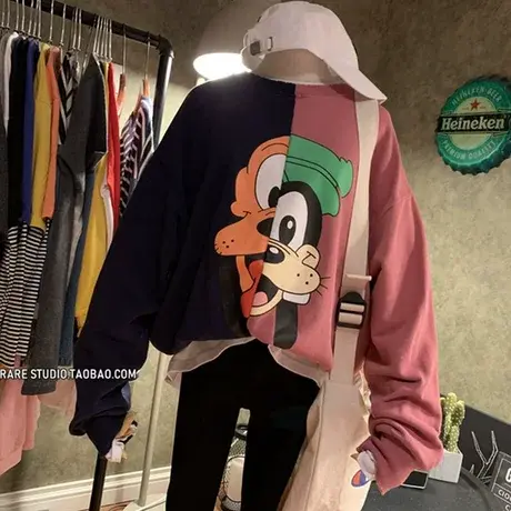 waitmore卫衣女春秋薄款2020新款韩版ins潮慵懒风bf宽松拼接外套商品大图