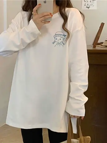 白色内搭打底衫女2023新款春秋装冬季加绒叠穿卫衣长袖t恤上衣服商品大图