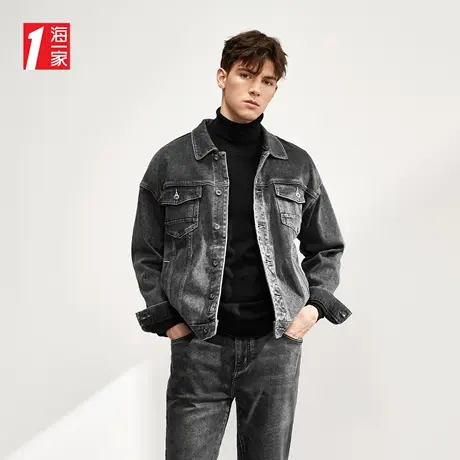 海一家翻领多口袋夹克2023秋季新款翻领青春活力休闲牛仔外套男商品大图