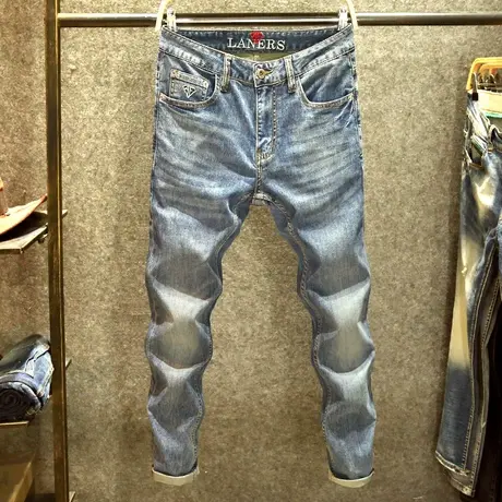 美式高街水洗做旧牛仔裤男修身弹力小脚裤子男士潮牌休闲青年长裤商品大图