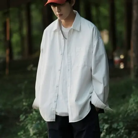 日系少年感穿搭dk衬衫男长袖高级感男生衣服搭配帅气一整套白衬衣图片