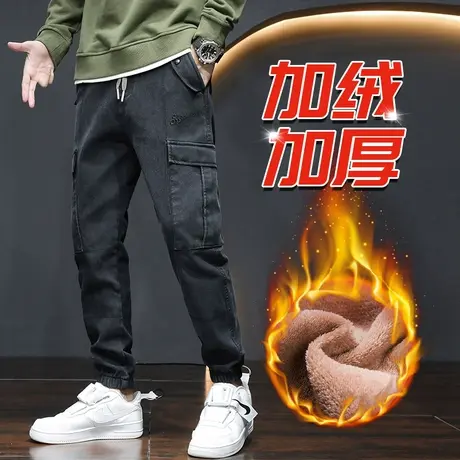 加绒加厚多口袋工装休闲裤男士冬季束脚宽松加棉裤秋冬款冬天防风商品大图