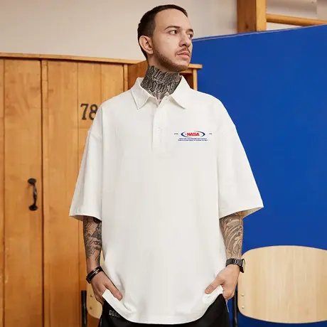 2024新款polo衫t恤胖子男ins短袖潮牌宽松nasa夏季大码五分半截袖图片