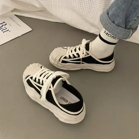 小白鞋女2023年春秋季新款女鞋厚底韩版休闲板鞋时尚百搭帆布鞋女图片