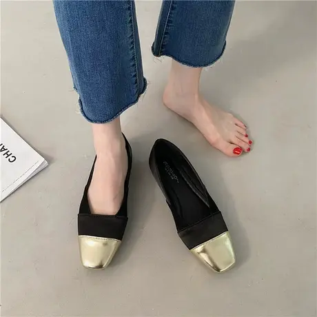 小香风黑色法式瓢鞋2023年新款春秋季平底方头小众方头单鞋女鞋子商品大图