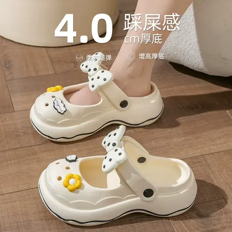 少女心包头洞洞鞋女夏季外穿可爱波点蝴蝶结踩屎感厚底两穿凉拖鞋商品大图